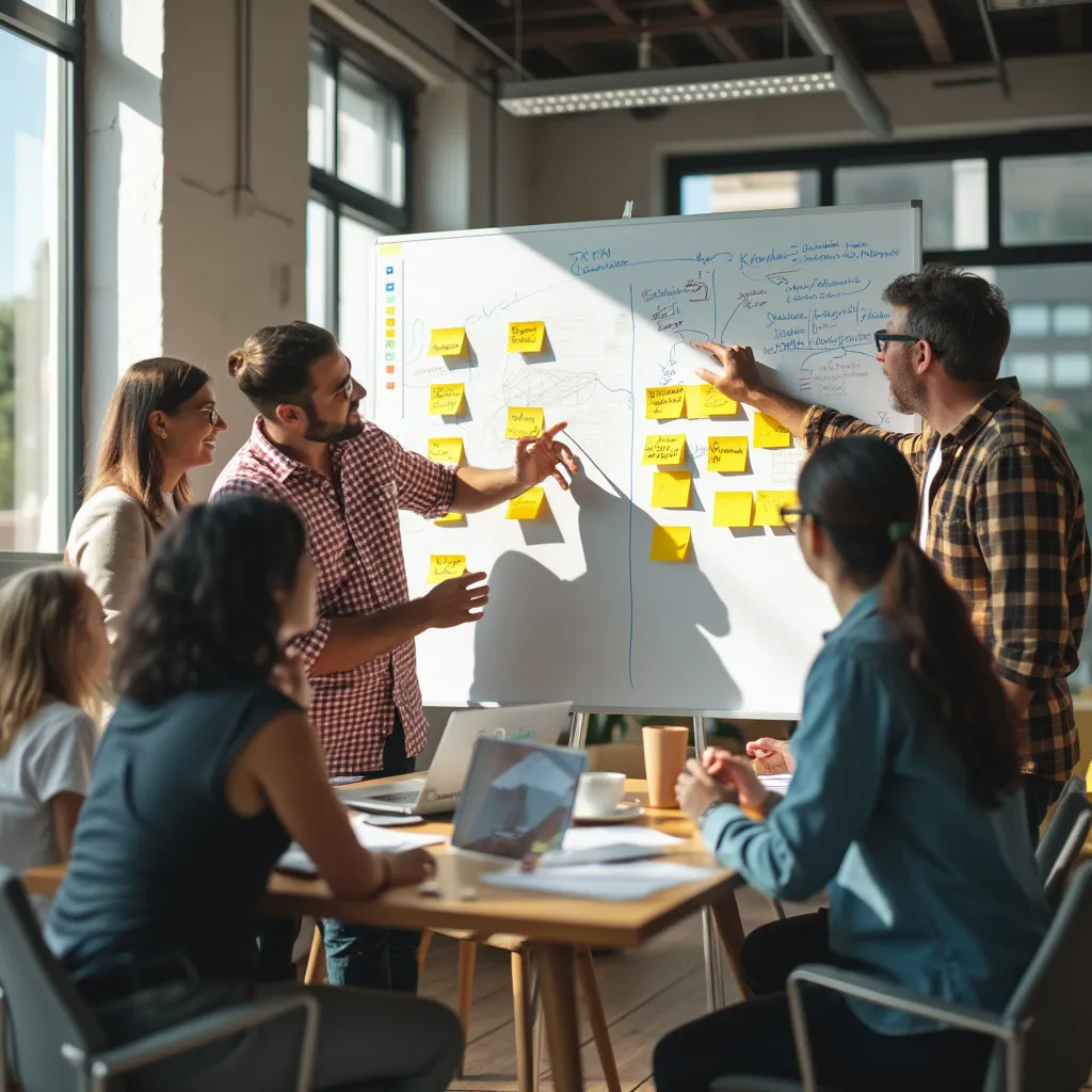 Equipo colaborando en una sesión de brainstorming