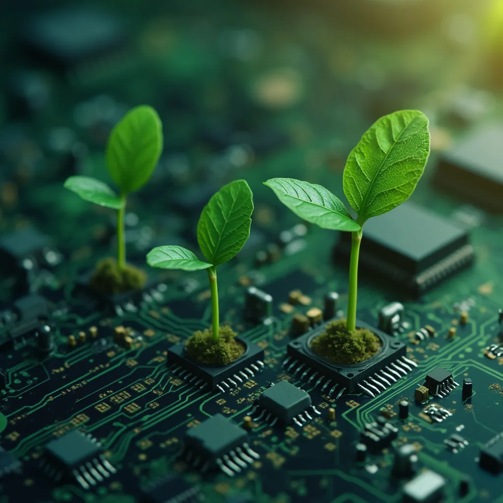 Concepto de sostenibilidad en negocios con elementos verdes y tecnología